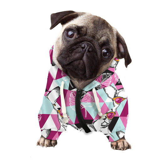 Hipster Chihuahua Pattern Print Dog Zip Up Hoodie