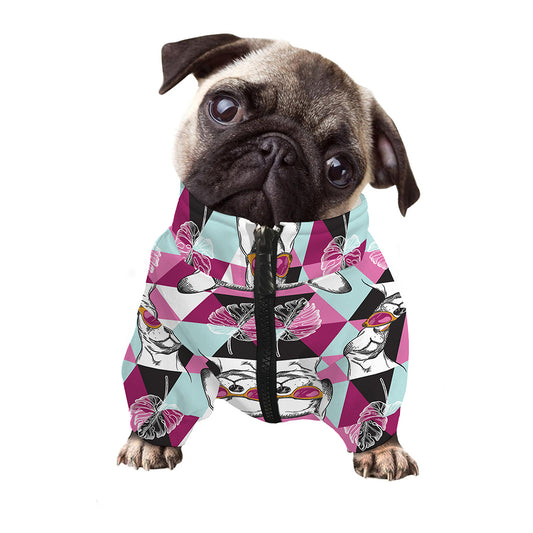 Hipster Chihuahua Pattern Print Dog Zip Up Jacket