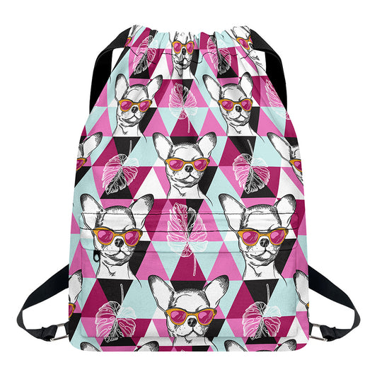 Hipster Chihuahua Pattern Print Drawstring Backpack