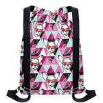 Hipster Chihuahua Pattern Print Drawstring Backpack