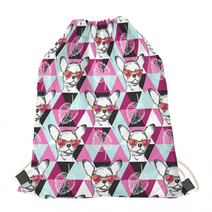 Hipster Chihuahua Pattern Print Drawstring Bag