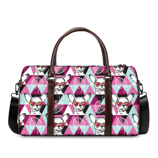 Hipster Chihuahua Pattern Print Duffle Bag