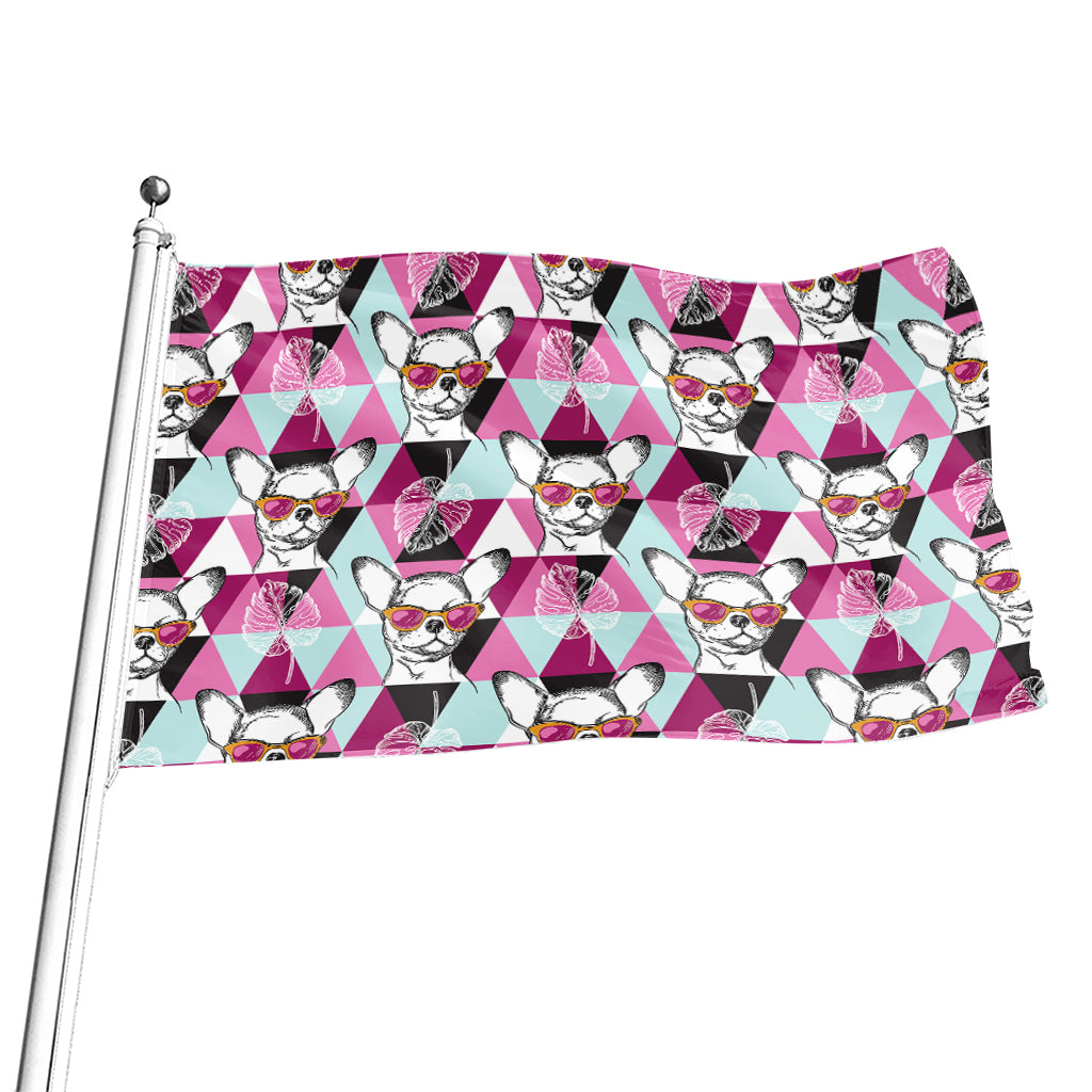 Hipster Chihuahua Pattern Print Flag