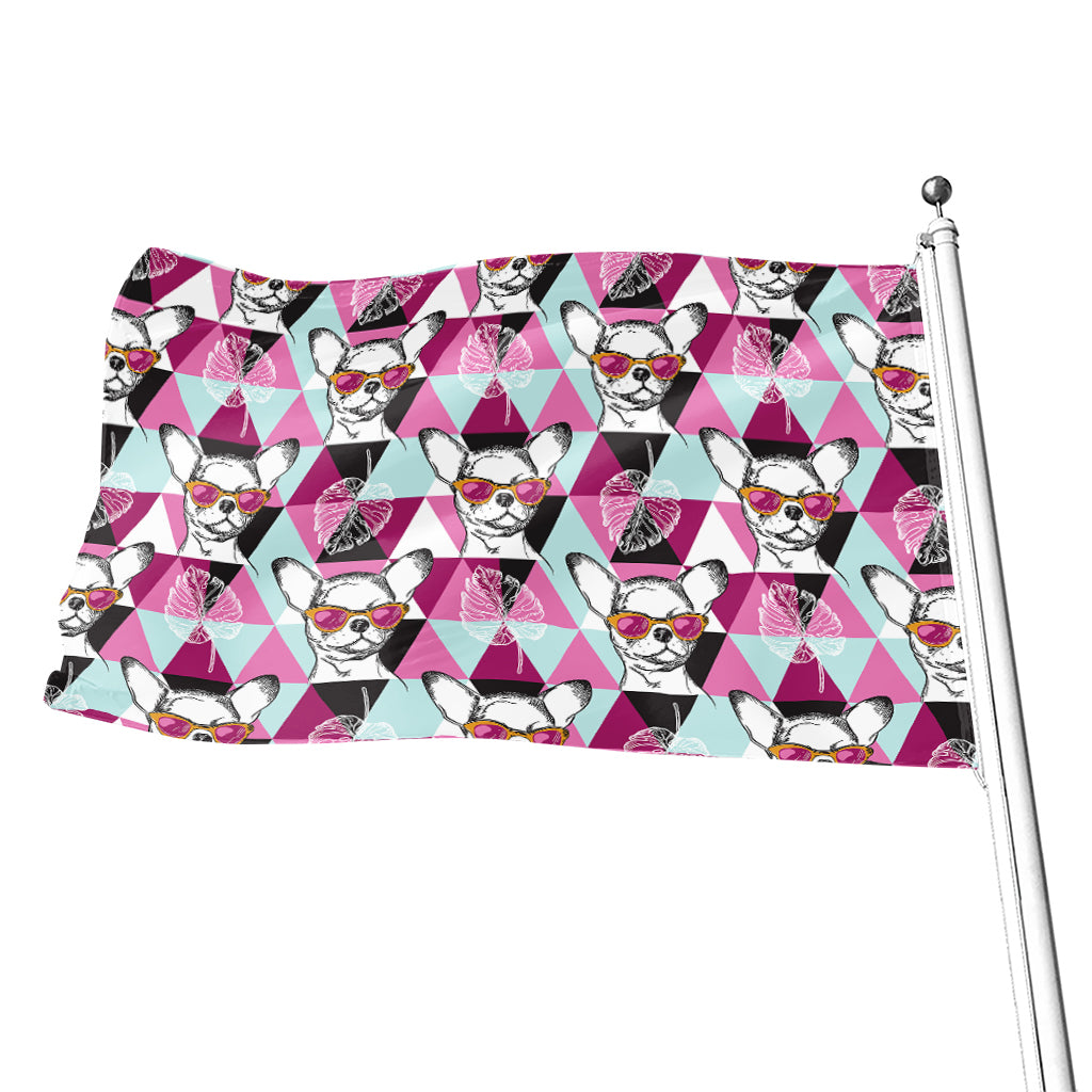 Hipster Chihuahua Pattern Print Flag