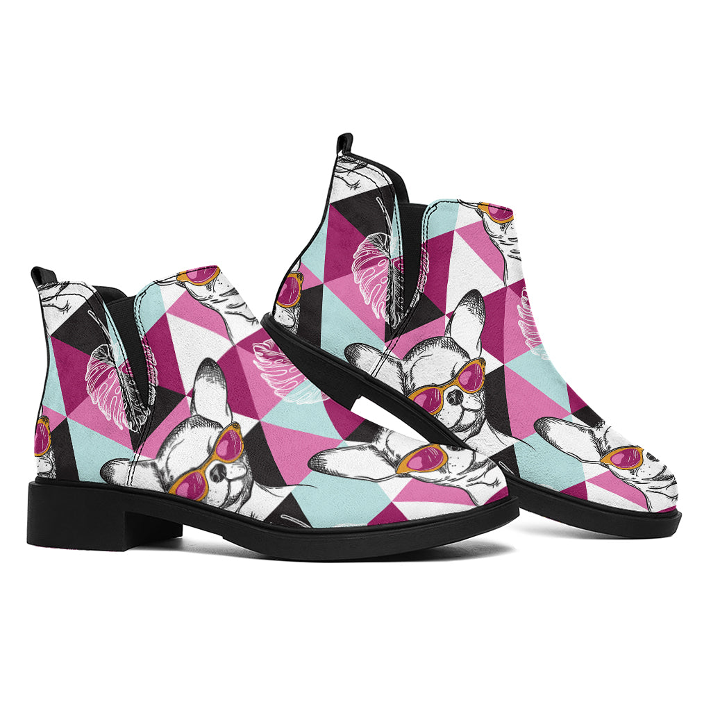 Hipster Chihuahua Pattern Print Flat Ankle Boots