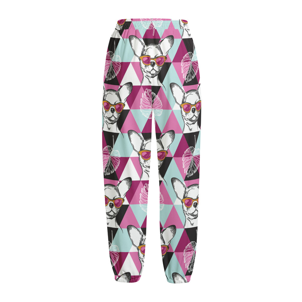 Hipster Chihuahua Pattern Print Fleece Lined Knit Pants