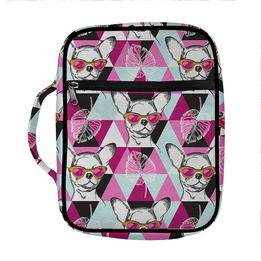 Hipster Chihuahua Pattern Print Front Pocket Bible Bag