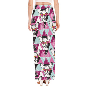 Hipster Chihuahua Pattern Print High Slit Maxi Skirt