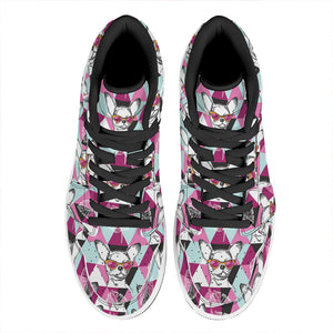 Hipster Chihuahua Pattern Print High Top Leather Sneakers