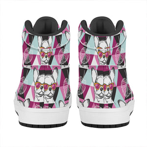 Hipster Chihuahua Pattern Print High Top Leather Sneakers