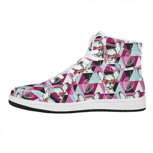 Hipster Chihuahua Pattern Print High Top Leather Sneakers