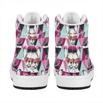 Hipster Chihuahua Pattern Print High Top Leather Sneakers