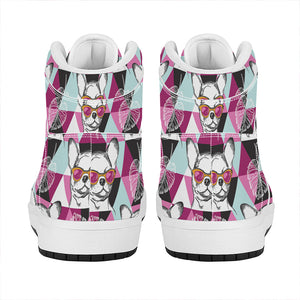 Hipster Chihuahua Pattern Print High Top Leather Sneakers