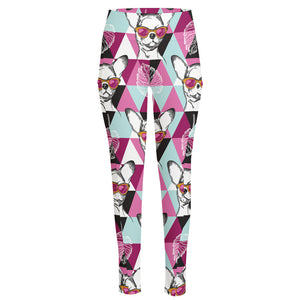 Hipster Chihuahua Pattern Print High-Waisted Pocket Leggings