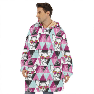 Hipster Chihuahua Pattern Print Hoodie Blanket