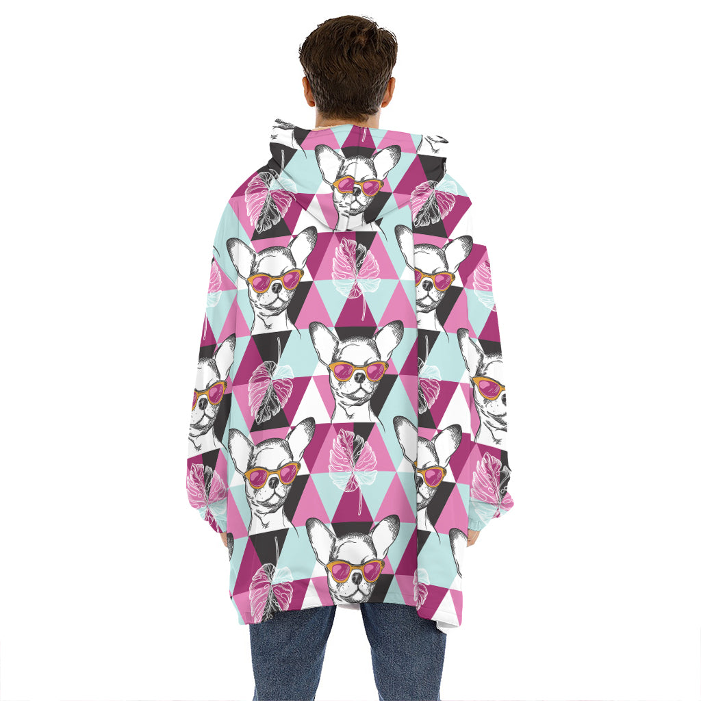 Hipster Chihuahua Pattern Print Hoodie Blanket