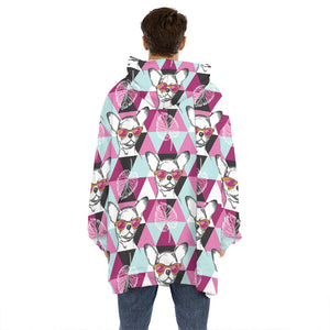 Hipster Chihuahua Pattern Print Hoodie Blanket