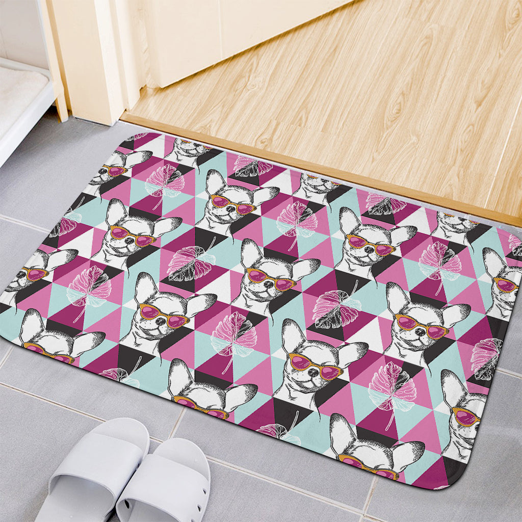 Hipster Chihuahua Pattern Print Indoor Door Mat