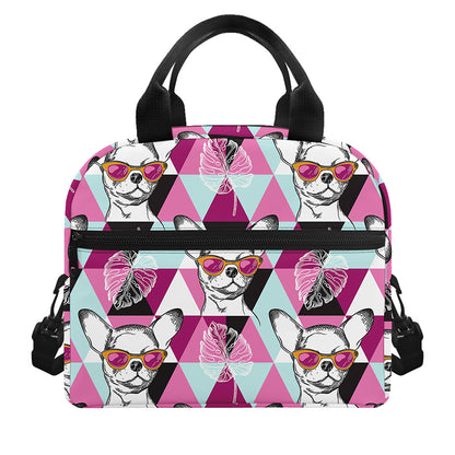 Hipster Chihuahua Pattern Print Insulated Lunch Bag