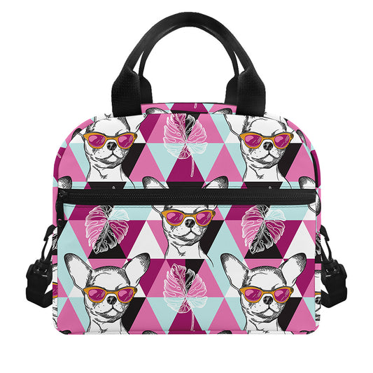 Hipster Chihuahua Pattern Print Insulated Lunch Bag