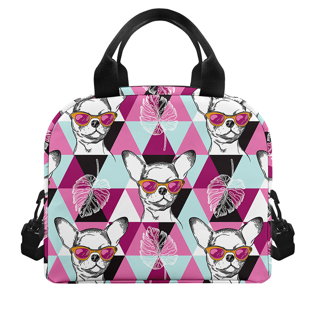 Hipster Chihuahua Pattern Print Insulated Lunch Bag