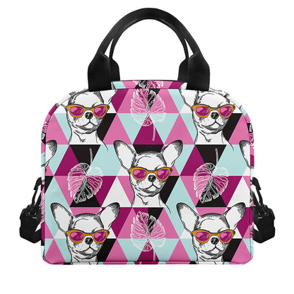 Hipster Chihuahua Pattern Print Insulated Lunch Bag