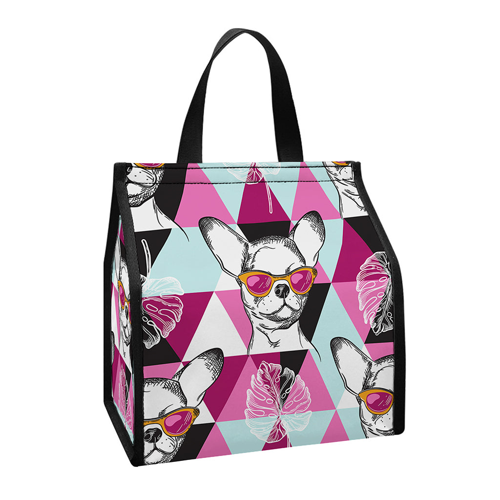 Hipster Chihuahua Pattern Print Insulated Lunch Tote