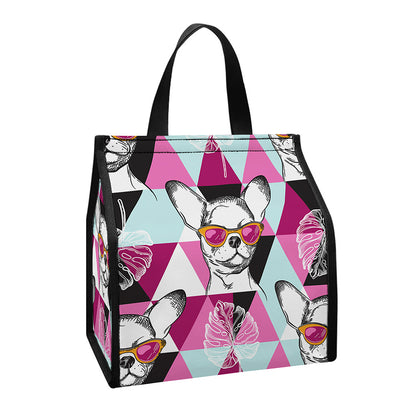 Hipster Chihuahua Pattern Print Insulated Lunch Tote