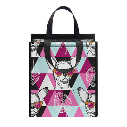 Hipster Chihuahua Pattern Print Insulated Lunch Tote