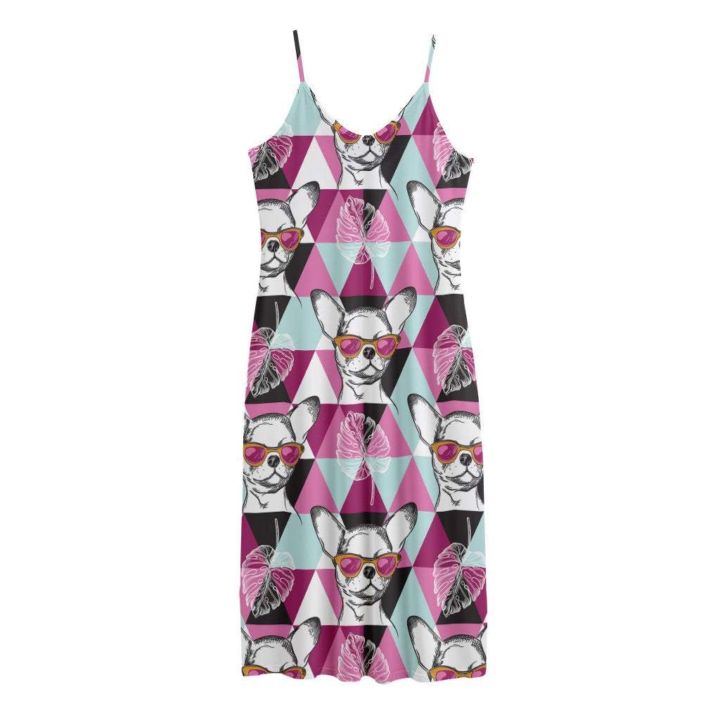 Hipster Chihuahua Pattern Print Jersey Midi Cami Dress