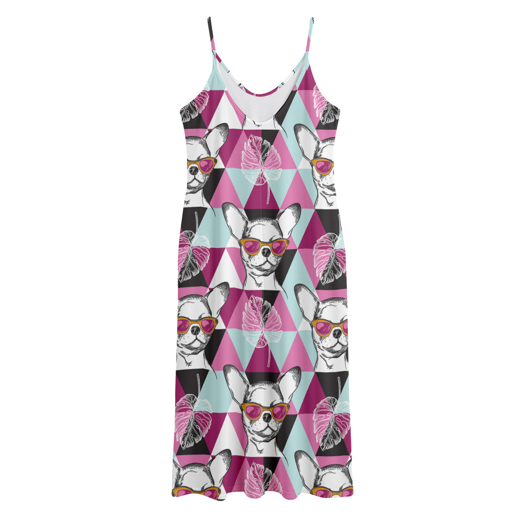 Hipster Chihuahua Pattern Print Jersey Midi Cami Dress