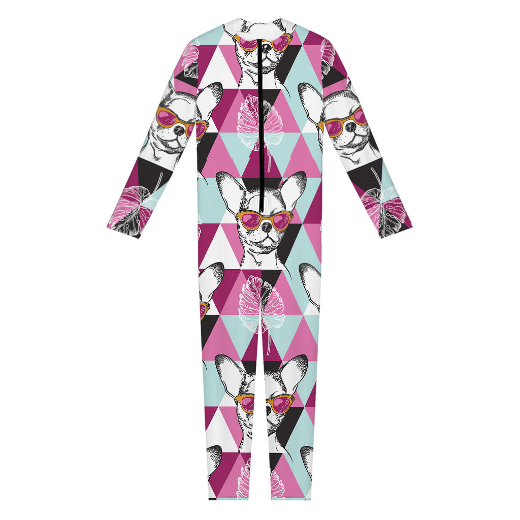 Hipster Chihuahua Pattern Print Jumpsuit