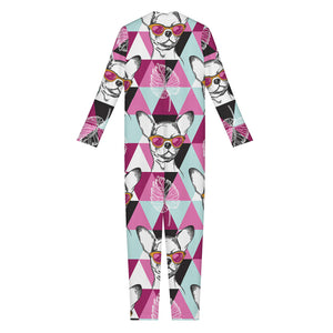 Hipster Chihuahua Pattern Print Jumpsuit