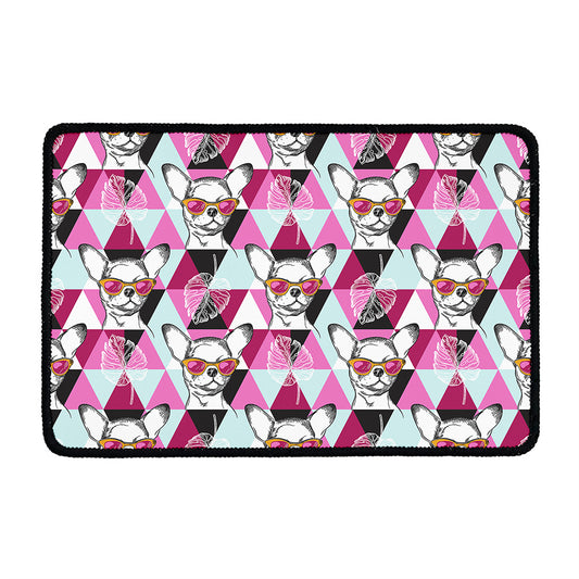 Hipster Chihuahua Pattern Print Kitchen Mat