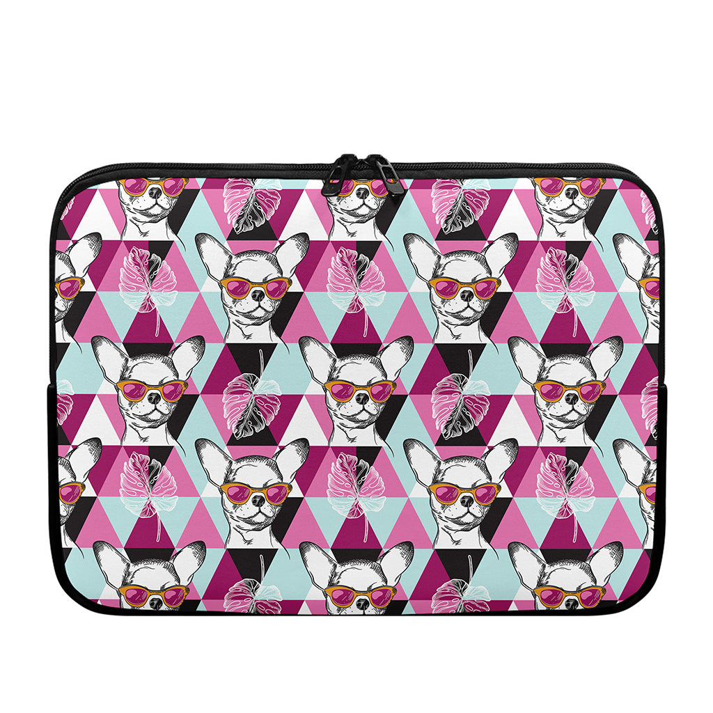 Hipster Chihuahua Pattern Print Laptop Sleeve