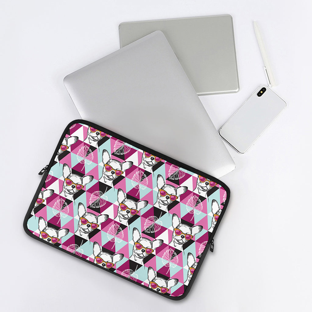 Hipster Chihuahua Pattern Print Laptop Sleeve