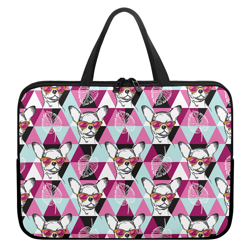 Hipster Chihuahua Pattern Print Laptop Sleeve With Handle
