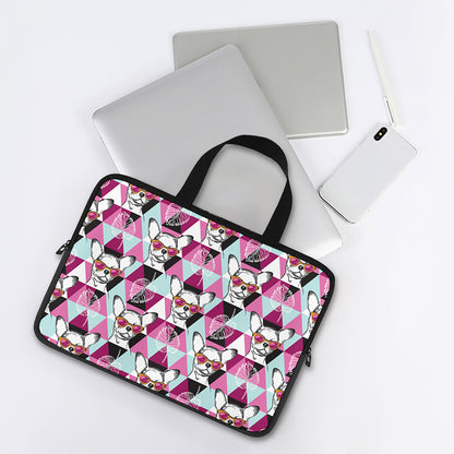 Hipster Chihuahua Pattern Print Laptop Sleeve With Handle