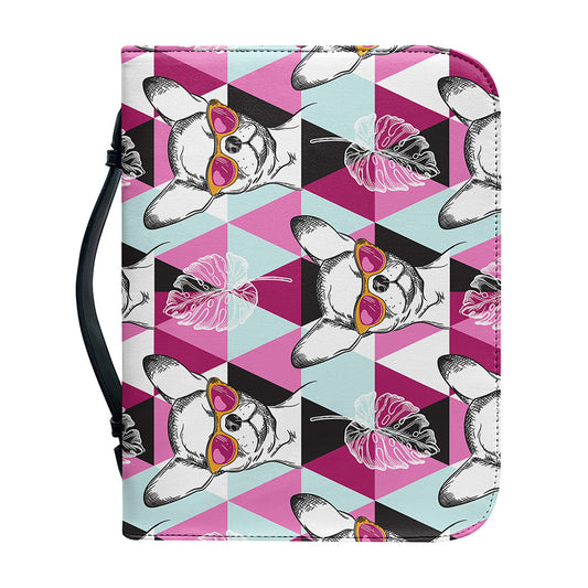 Hipster Chihuahua Pattern Print Leather Bible Cover