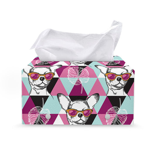 Hipster Chihuahua Pattern Print Leather Tissue Box Cover