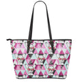 Hipster Chihuahua Pattern Print Leather Tote Bag With Zipper