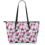 Hipster Chihuahua Pattern Print Leather Tote Bag