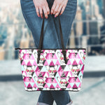 Hipster Chihuahua Pattern Print Leather Tote Bag