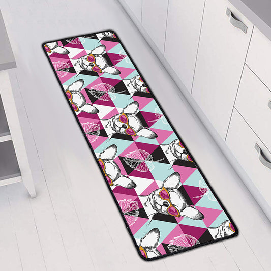 Hipster Chihuahua Pattern Print Long Kitchen Mat