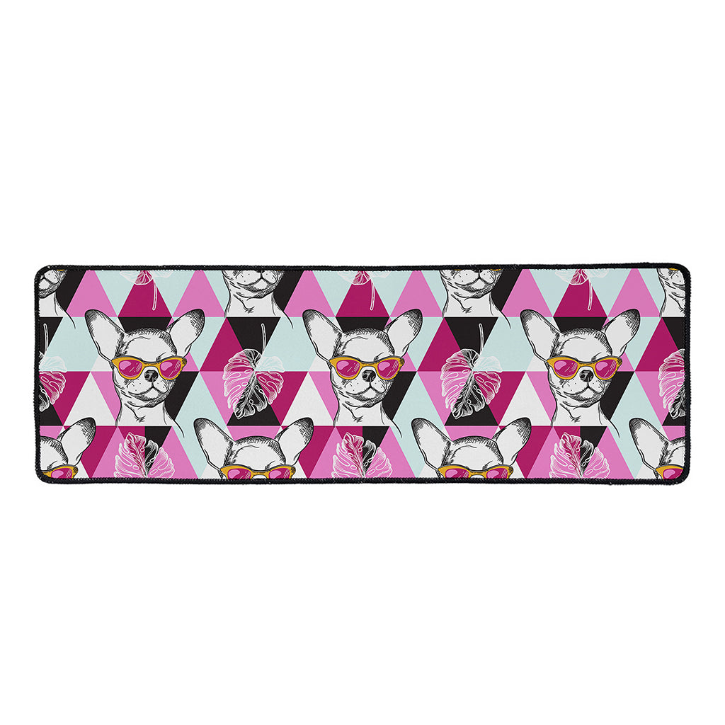 Hipster Chihuahua Pattern Print Long Kitchen Mat