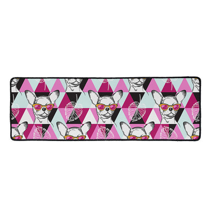Hipster Chihuahua Pattern Print Long Kitchen Mat