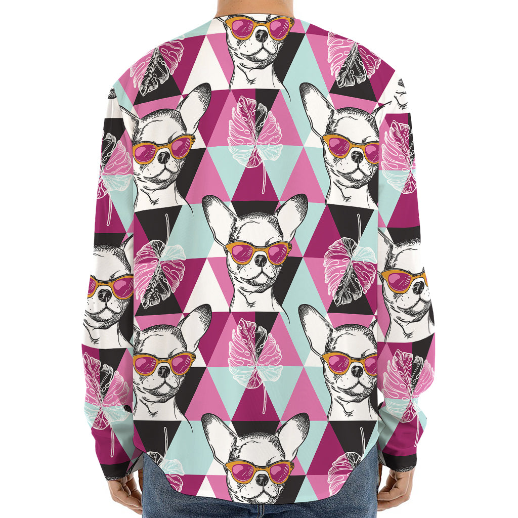 Hipster Chihuahua Pattern Print Long Sleeve Baseball Jersey