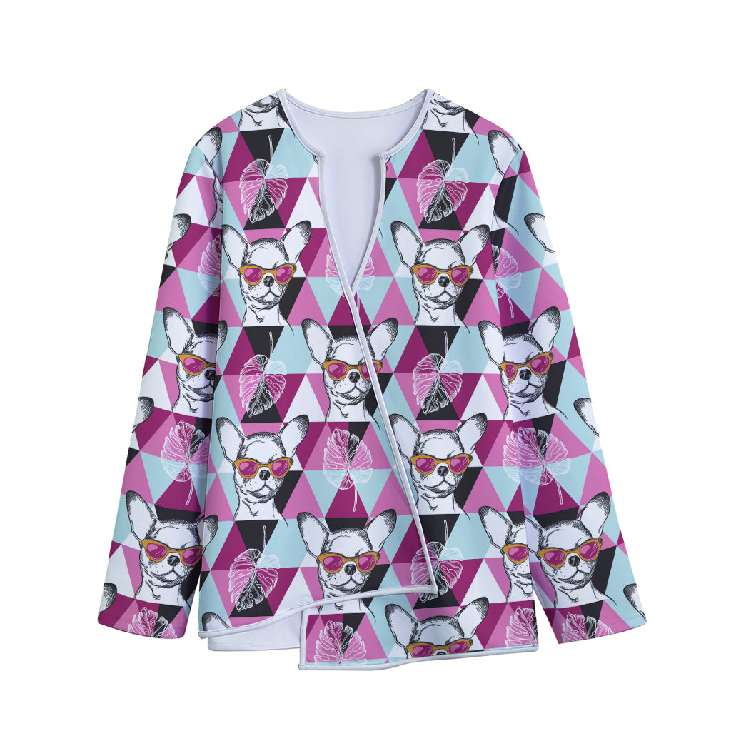 Hipster Chihuahua Pattern Print Long Sleeve Short Coat