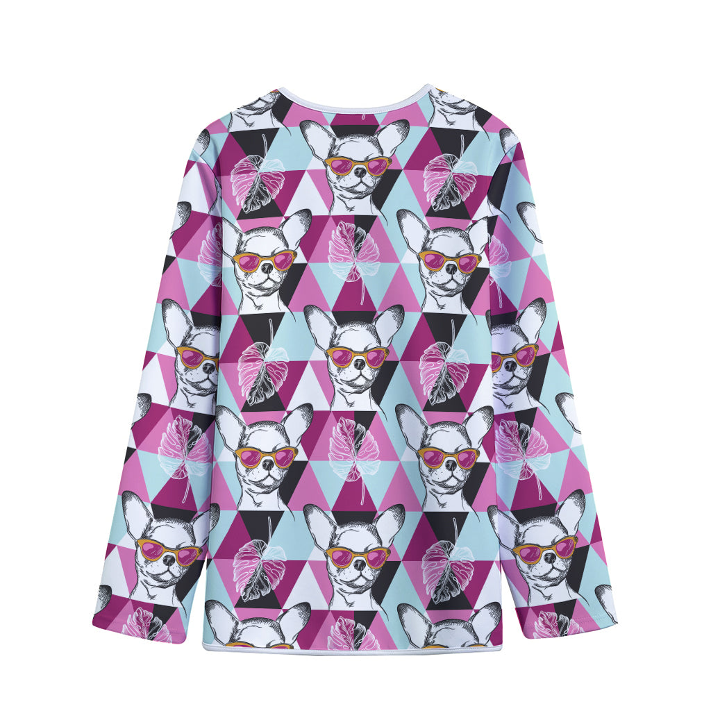 Hipster Chihuahua Pattern Print Long Sleeve Short Coat