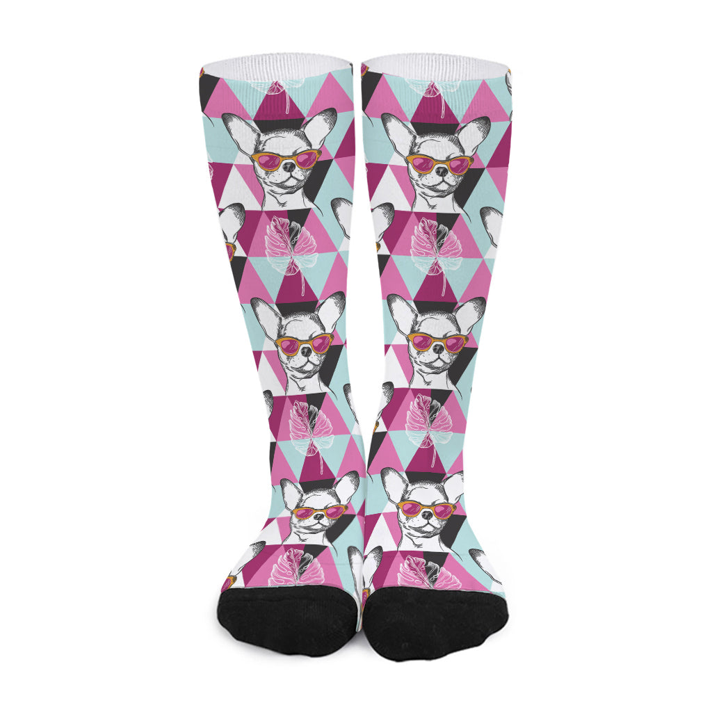 Hipster Chihuahua Pattern Print Long Socks